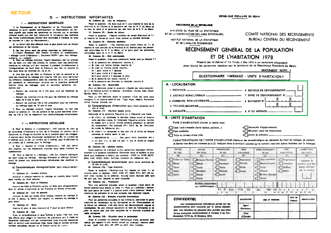 Formulaire ménage du RP1979 au Bénin - Recto